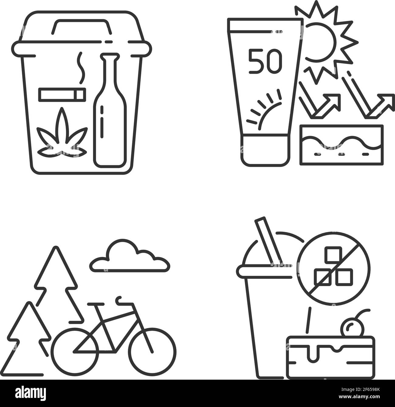 Lineare Symbole für gesunde Gewohnheiten gesetzt Stock Vektor