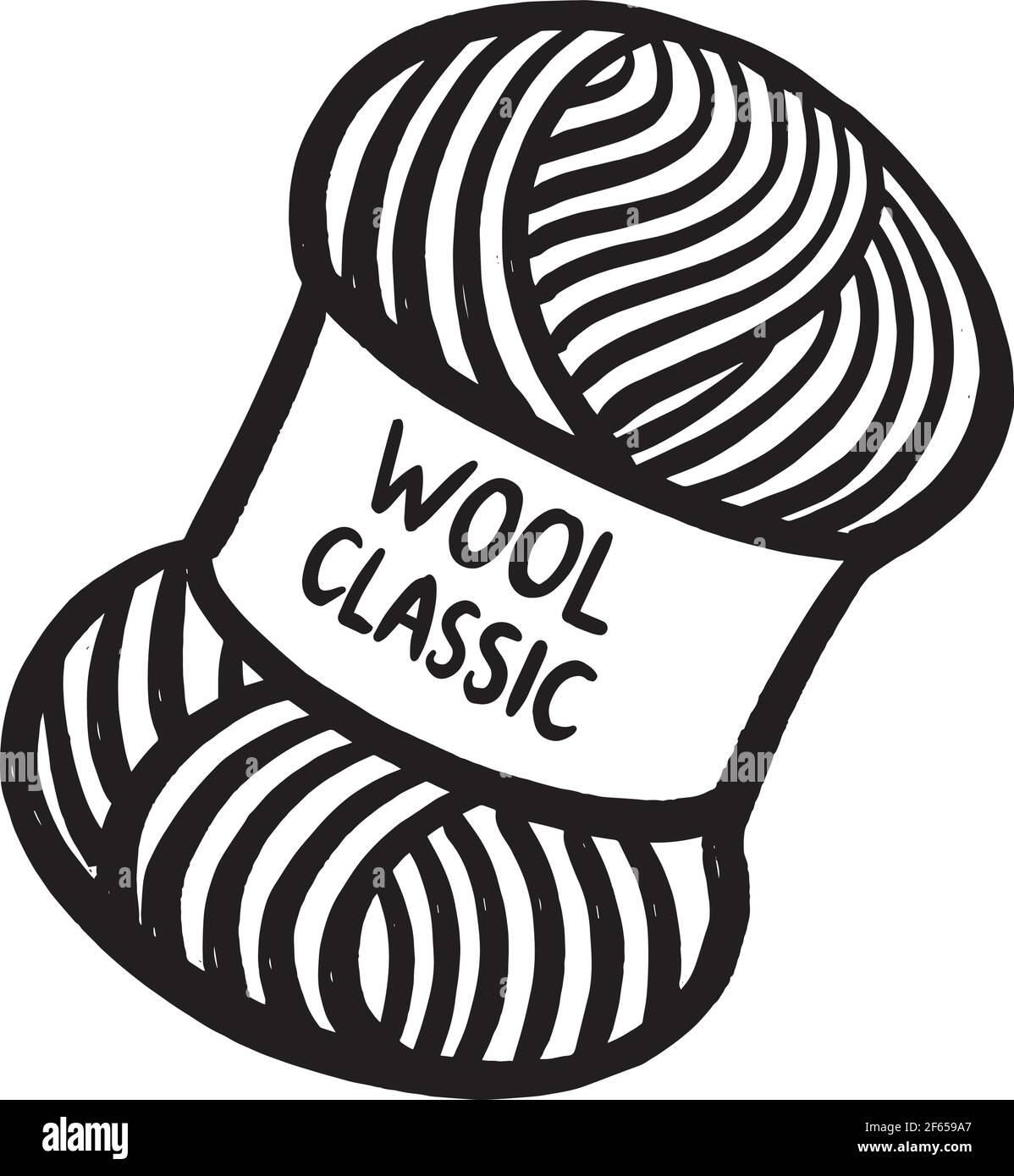 Handgezeichnete Illustration aus Wollgarn. Handarbeit Stricken. Stock Vektor