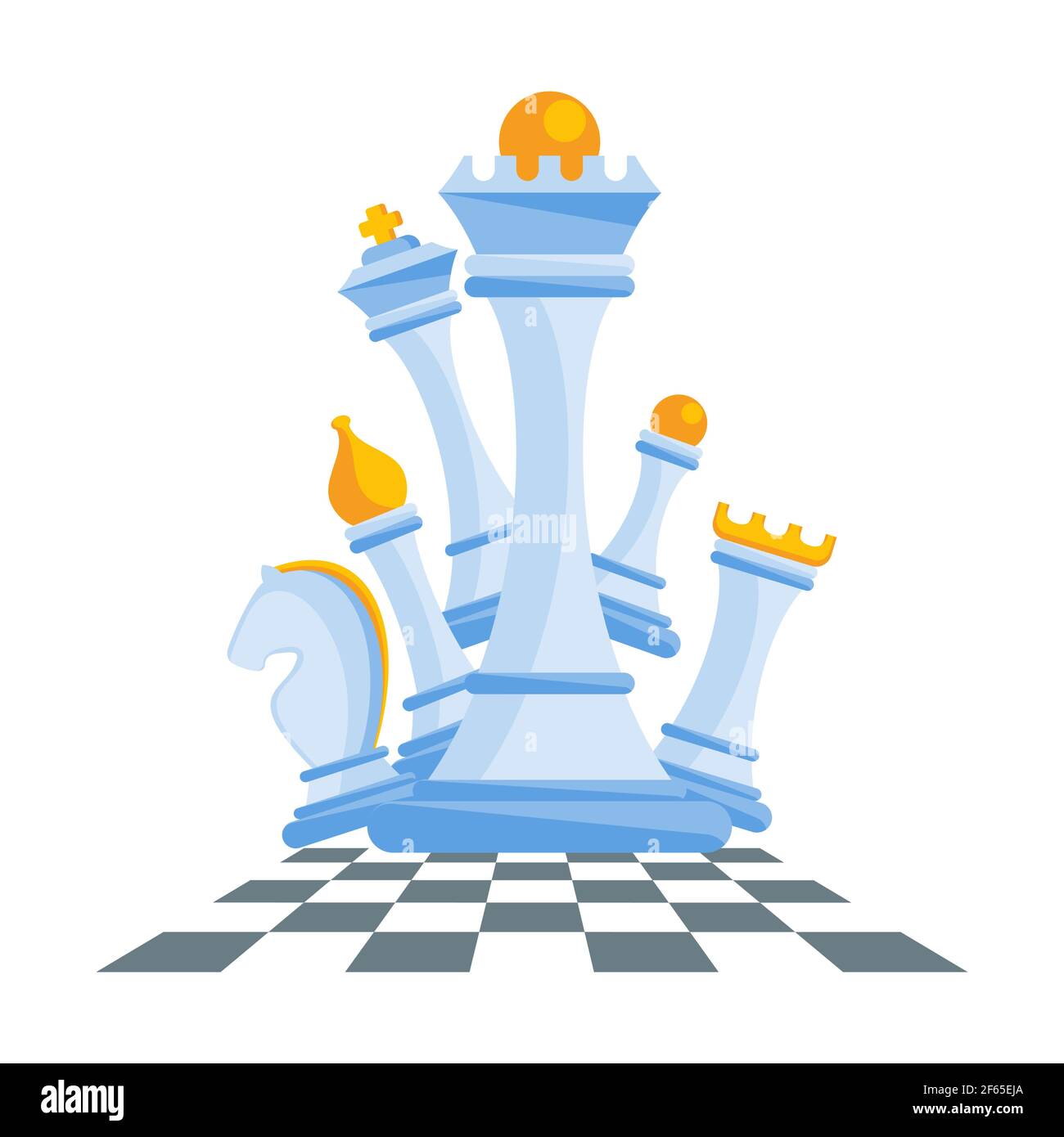 Set von Figuren für Schach. König, Königin und Turm, Bischöfe, Ritter Stock Vektor