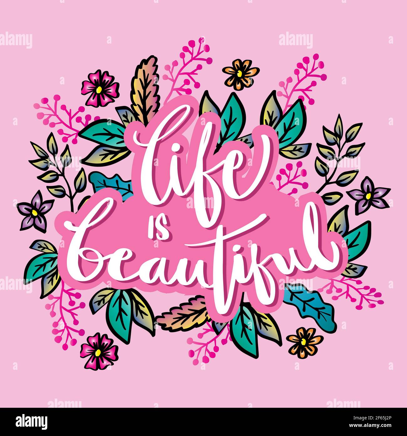 Das Leben ist ein schöner Handschriftzug. Kalligrafie für Grußkarten und Poster. Inspirierendes Zitat. Stockfoto