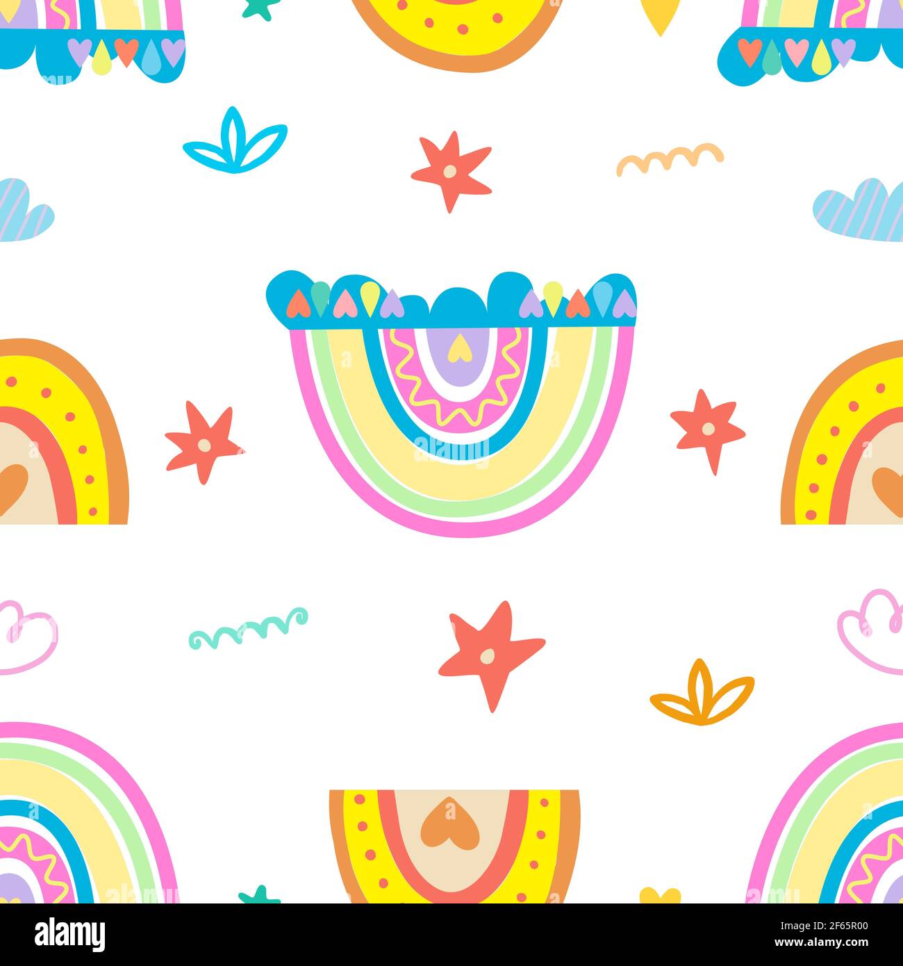 Boho Sammlung von Regenbögen, Wolken und Sterne. Stock Vektor