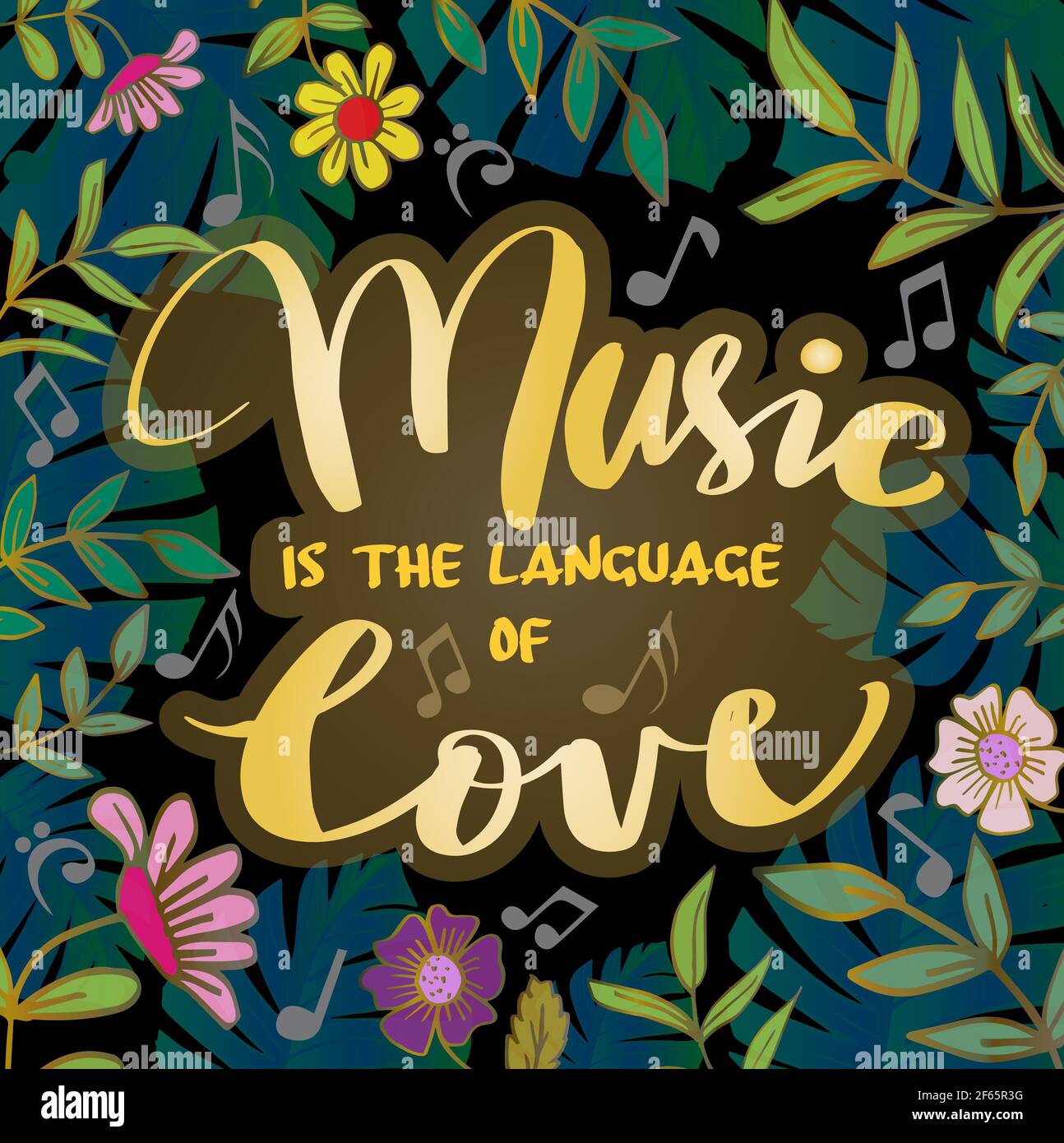 Musik ist die Sprache der Liebeshandschrift. Motivierendes Zitat. Stockfoto