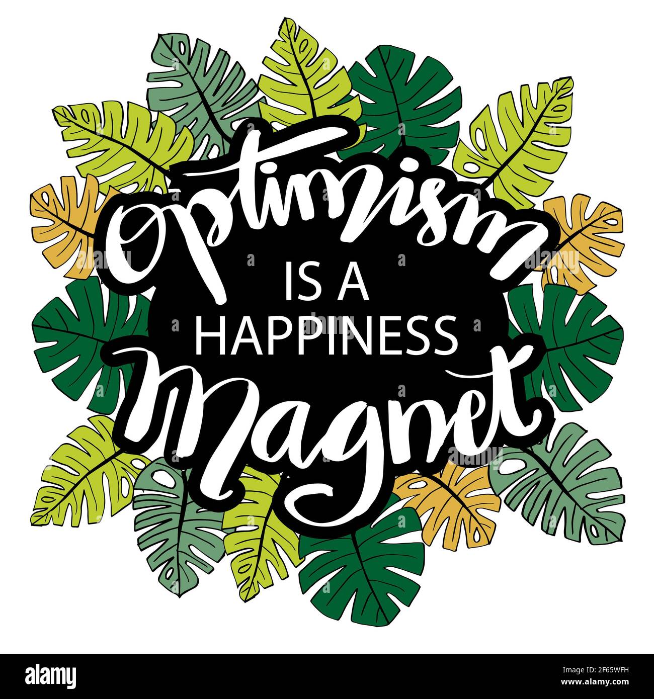 Optimismus ist ein Glücksmagnet. Motivierende handverlettete Zitat Stockfoto