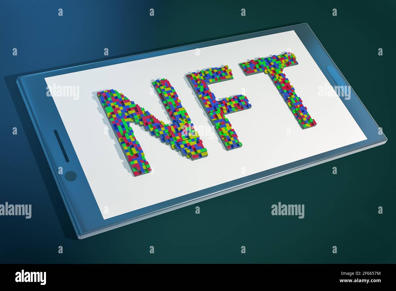 Smartphone Mit Nft In Pixel Art Buchstaben Geschrieben Nicht Fungible Token Konzept 3d Abbildung Stockfotografie Alamy