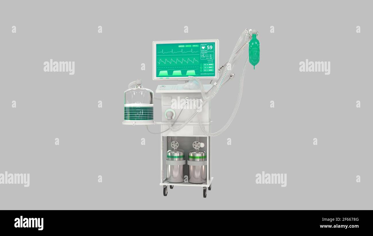 Medizinisches Beatmungsgerät auf der Intensivstation gerendert, medizinische abbildung 3D Stockfoto