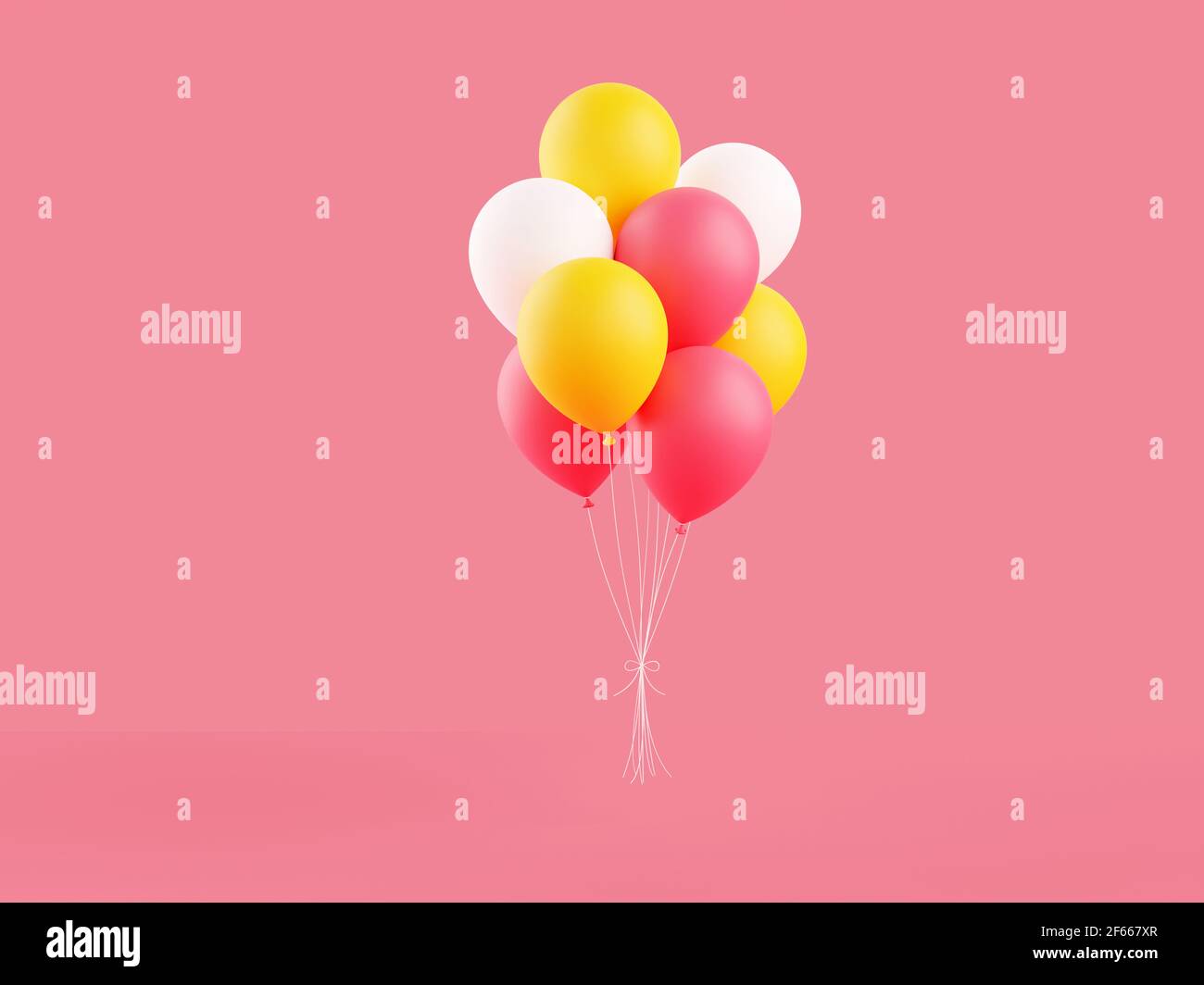 Bunte Luftballons 3d-Darstellung auf rosa Hintergrund. Stockfoto