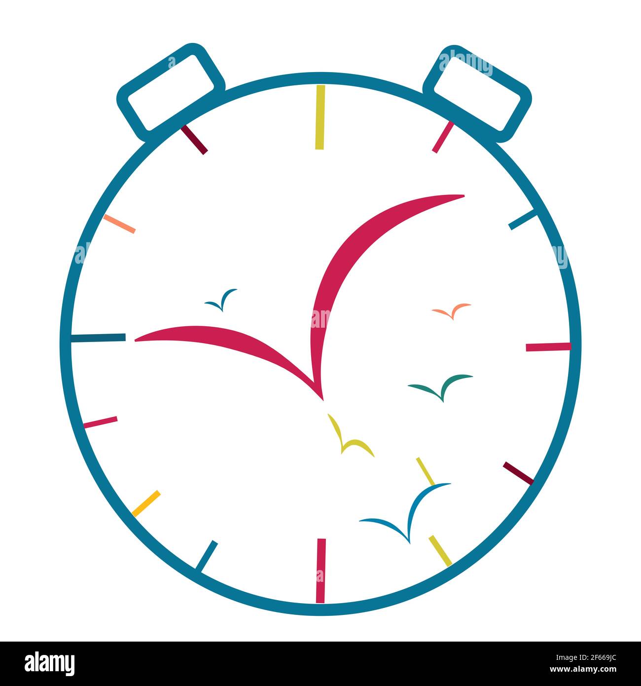 Illustration einer Uhr aus Vögeln, für die surrealistische Vorstellung,  dass Zeit subjektiv ist Stockfotografie - Alamy