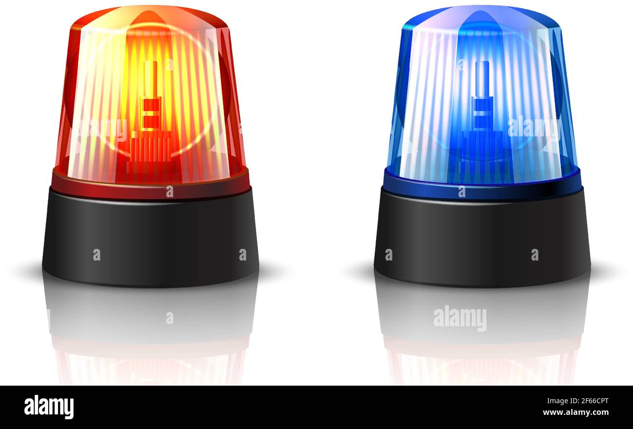 3D realistische Vektor orange Gefahr Gefahr Auto oben Licht leuchtet auf weißem Hintergrund. Stock Vektor