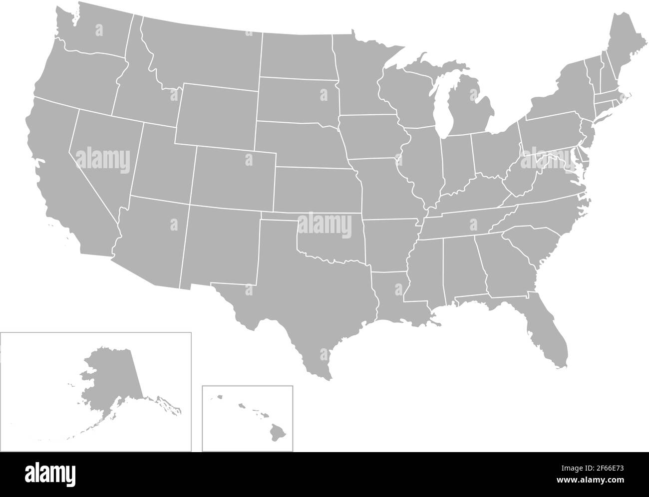 Vektor isolierte Illustration der vereinfachten administrativen Karte der USA (Vereinigte Staaten von Amerika). Grenzen der Staaten (Regionen). Graue Silhouetten. Wh Stock Vektor