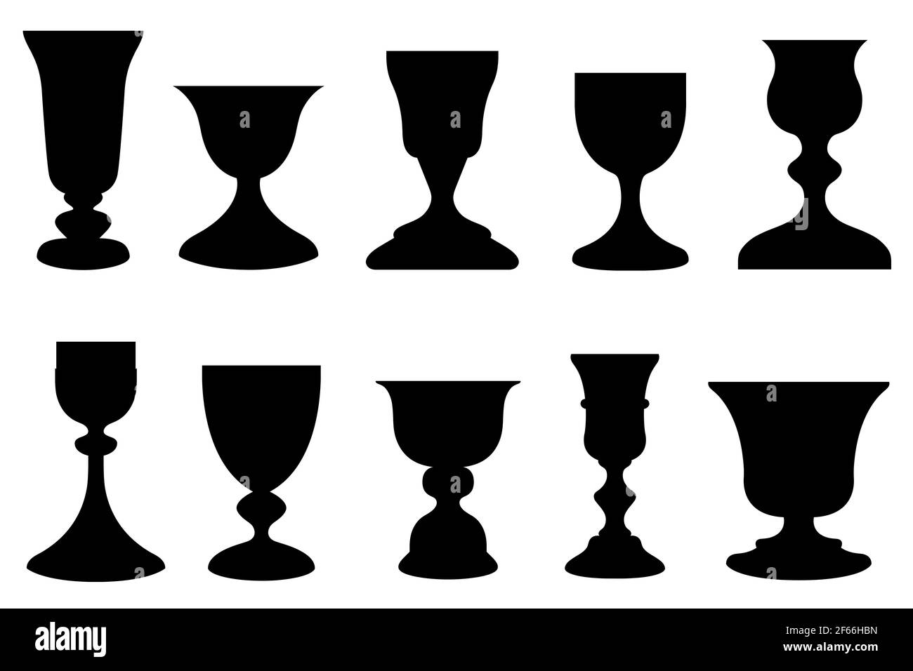 Sammlung von verschiedenen Kelchen isoliert auf weiß Stockfoto