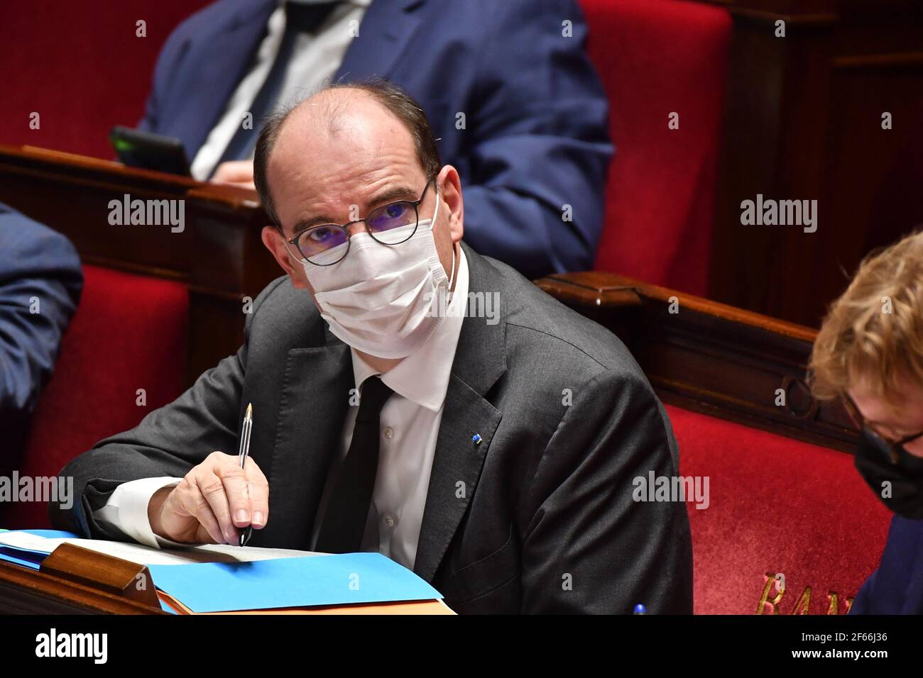 Paris, Frankreich. März 2021, 30th. Jean Castex - Paris: Wöchentliche Fragestunde an die Regierung bei der französischen Nationalversammlung in Paris, Franc am 30. März 2021. (Foto: Lionel Urman/Sipa USA) Quelle: SIPA USA/Alamy Live News Stockfoto