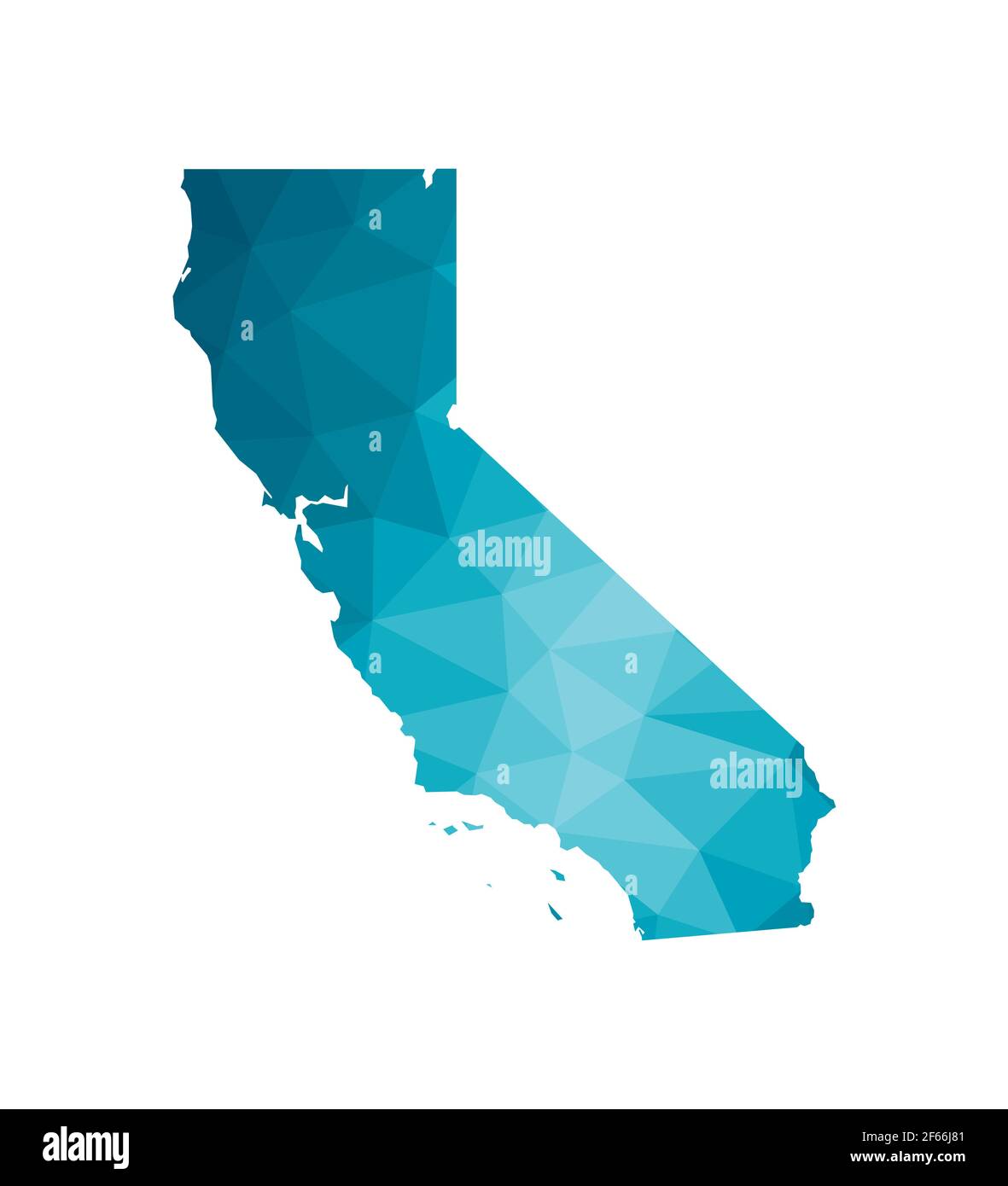 Vektor isolierte Illustration Symbol mit vereinfachten blauen Silhouette des Staates Kalifornien Karte (USA). Polygonaler geometrischer Stil. Weißer Hintergrund Stock Vektor