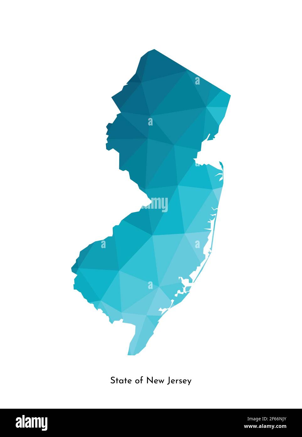 Vektor isolierte Illustration Symbol mit vereinfachten blauen Karte Silhouette des Staates New Jersey (USA). Polygonaler geometrischer Stil. Weißer Hintergrund. Stock Vektor