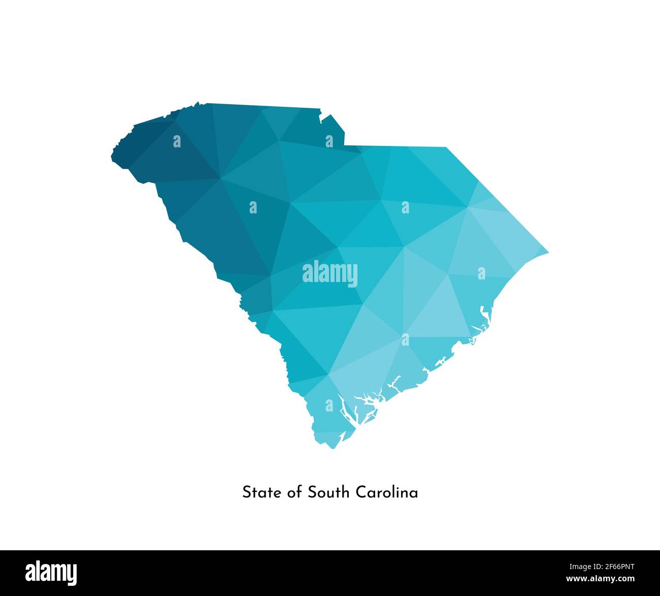 Vektor isolierte Illustration Symbol mit vereinfachten blauen Karte Silhouette von State of South Carolina (USA). Polygonaler geometrischer Stil. Weißer Hintergrund. Stock Vektor