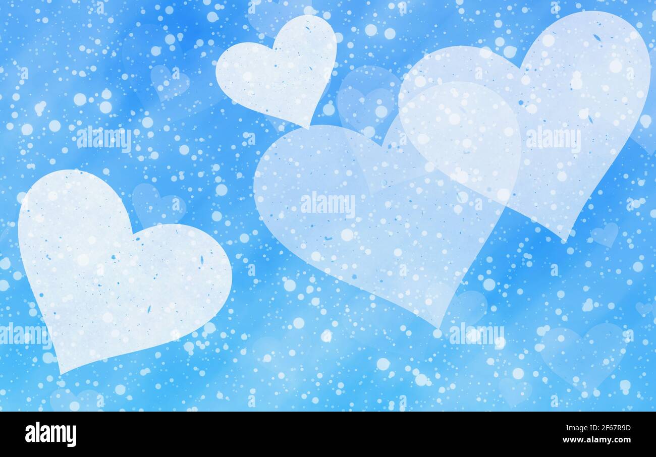 Verträumt gemalt Licht Herzen auf blauem Schnee Hintergrund Stockfoto