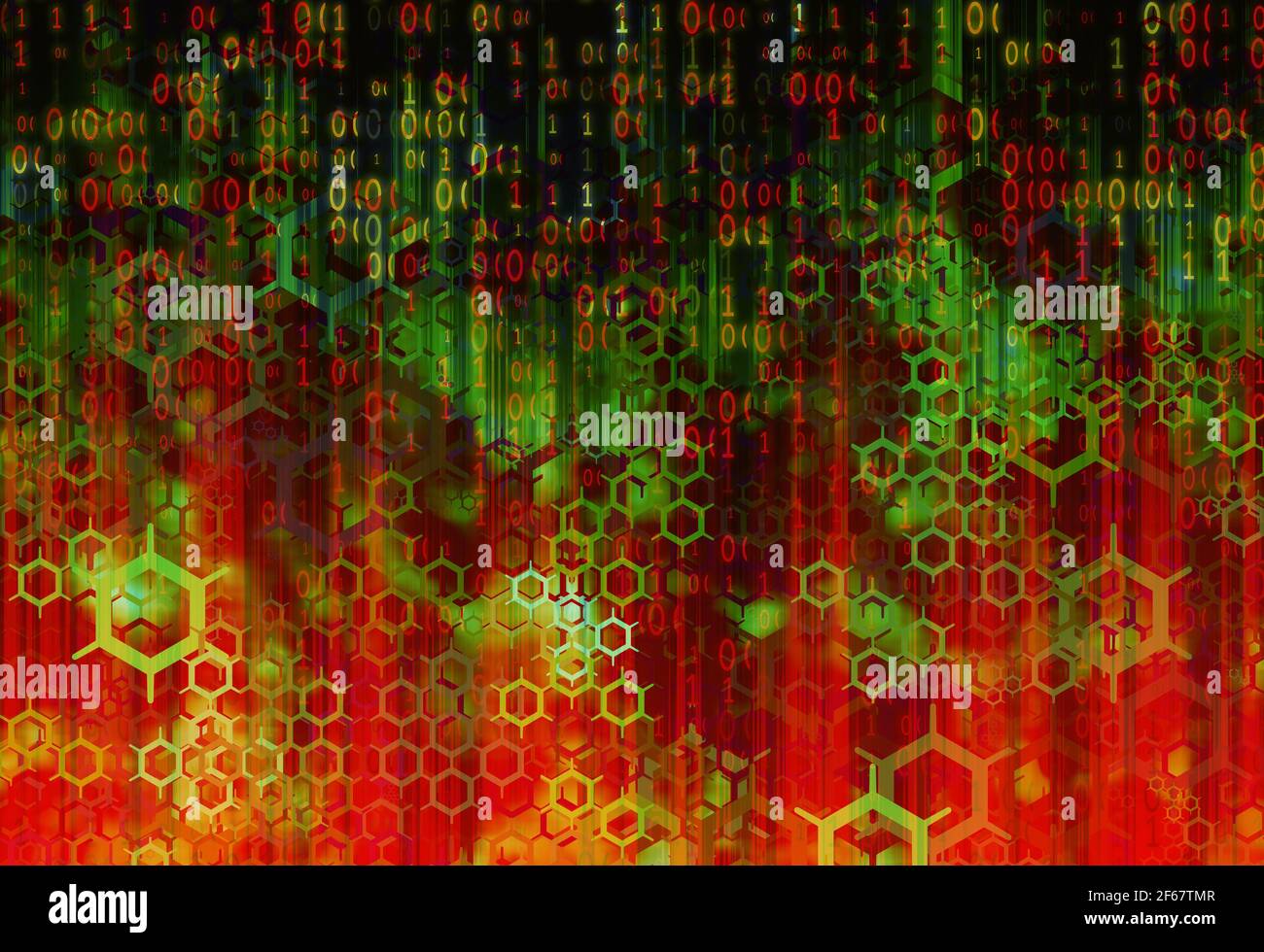 Kreative Matrix Code moderner Hintergrund mit Lichtstrahlen Stockfoto