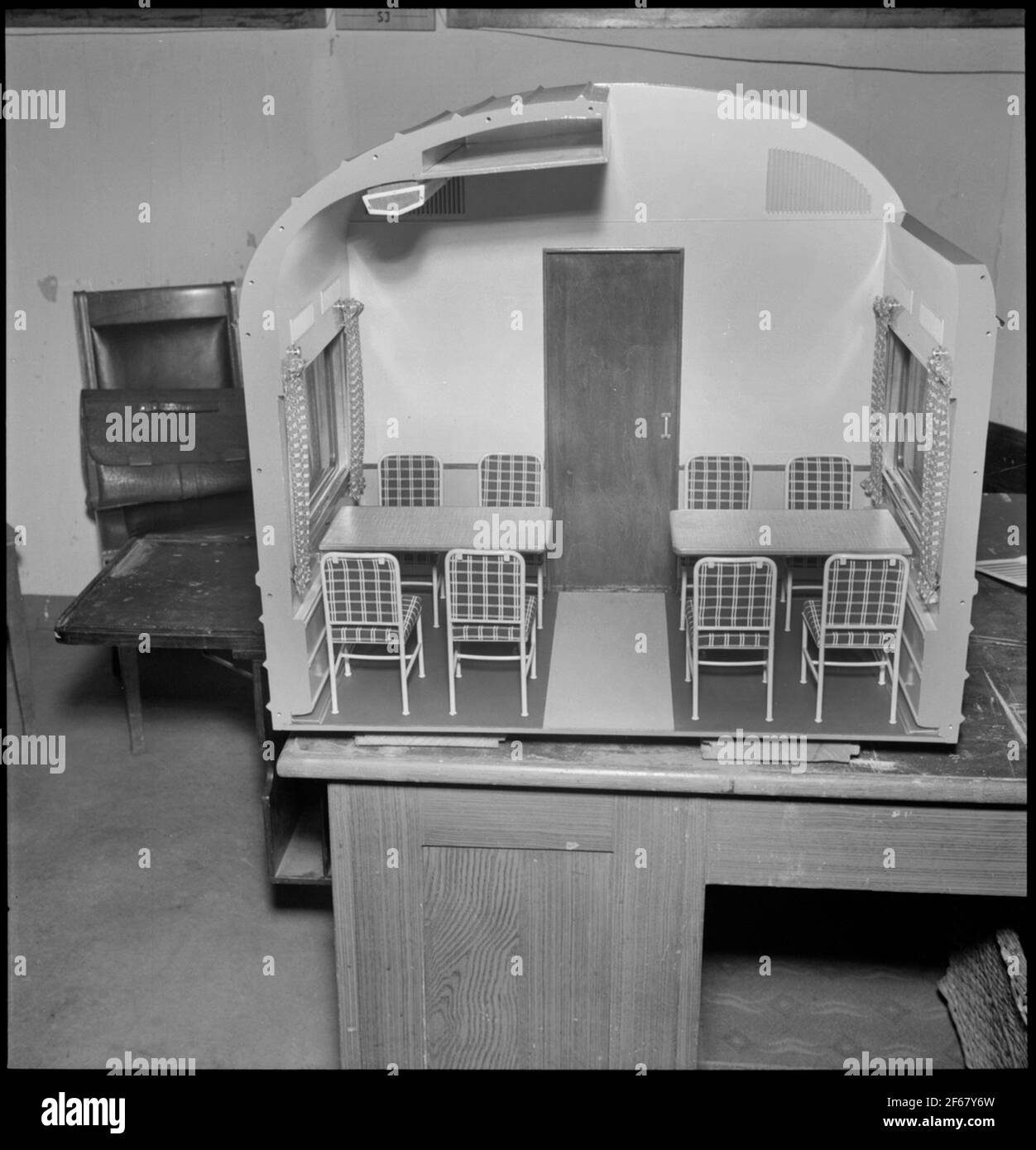 Modell des Innenraums des Gaststättenwagens mit literate RO3. Stockfoto