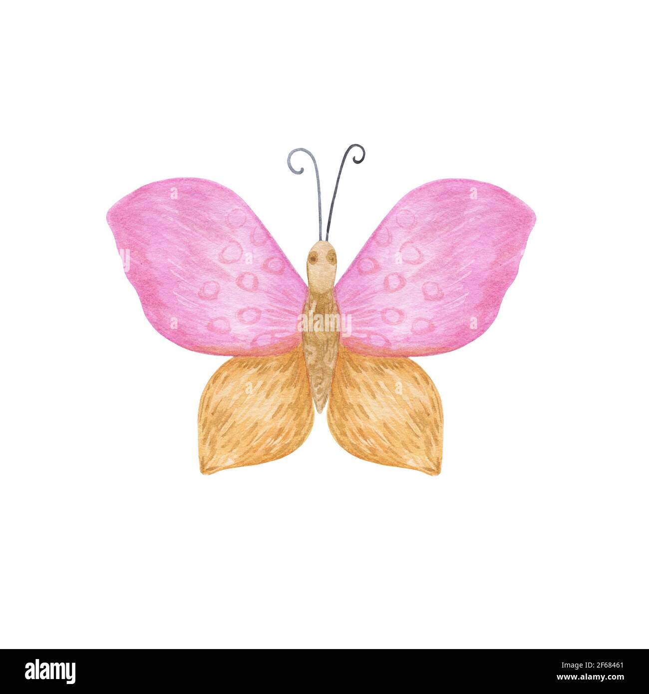 Rosa und beige Schmetterling Aquarell Illustration isoliert auf dem weißen Hintergrund, einfache Hand gezeichnet bunte Cliparts für Karten, Einladungen, Textil Stockfoto
