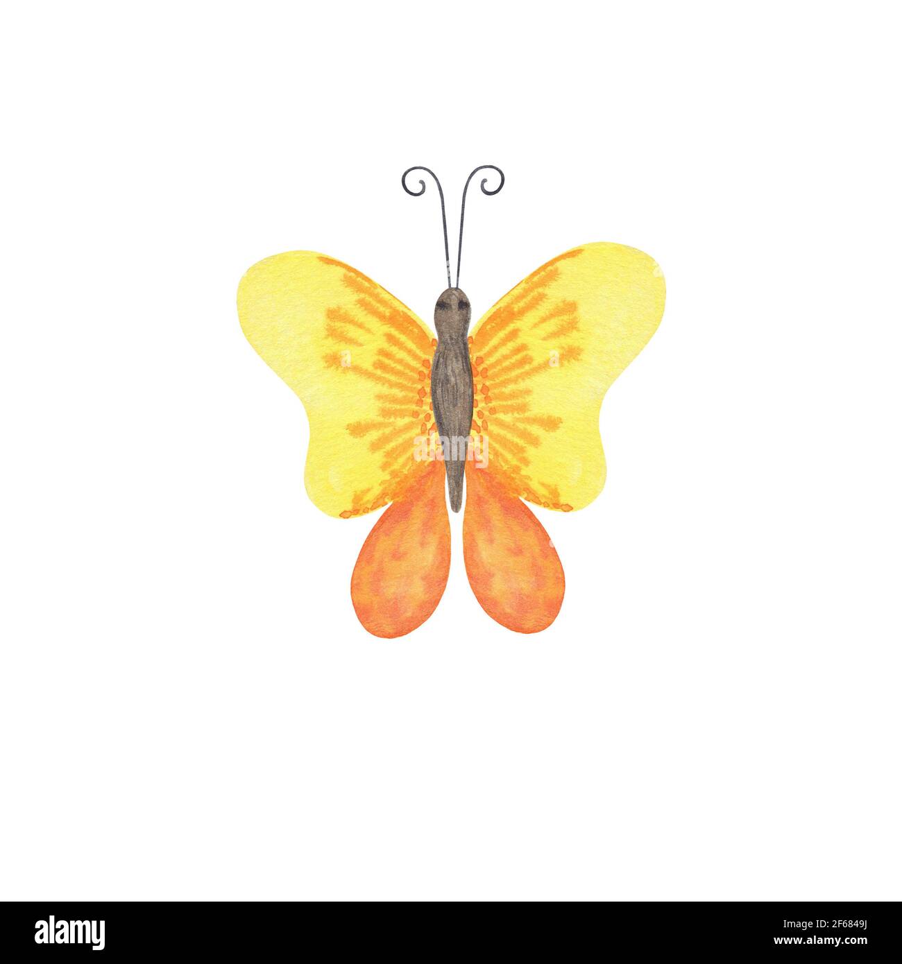 Gelb und orange Schmetterling Aquarell Illustration isoliert auf dem weißen Hintergrund, einfache Hand gezeichnet bunte Cliparts für Karten, Einladungen, texti Stockfoto