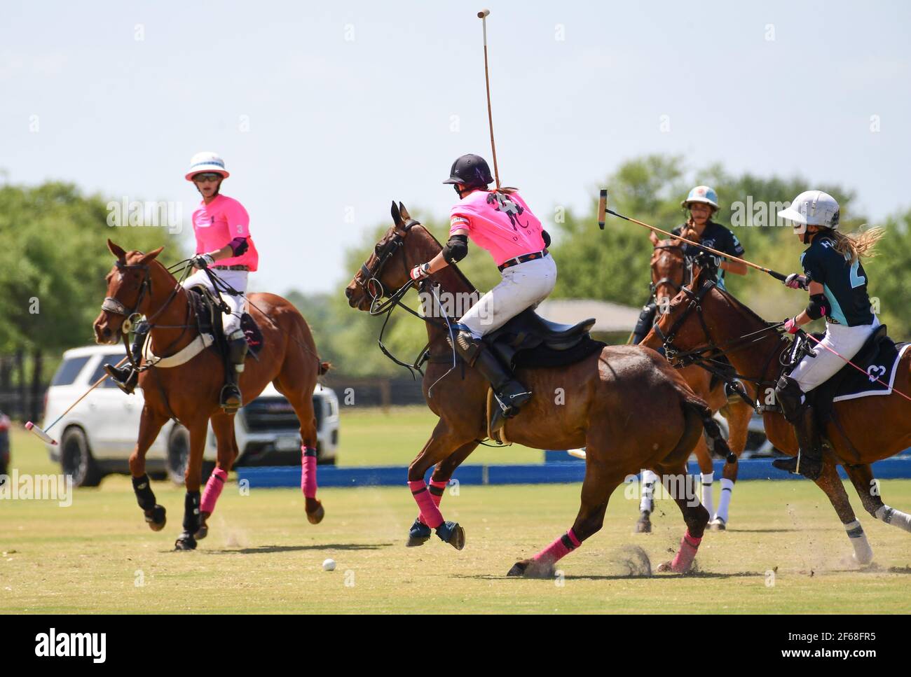 DUNDAS VS HAWAII POLO LIFE 2021 DAMEN POLO CHAMPIONSHIPS, in Port Mayaca, Florida, 10. März 2021. Team Dundas: Nina Clarkin, Hope Arelano, Sarah Siegel Magness Team Hawaii Polo Leben: Delores Onetto, Pamela Flanagan, Mia Cambiaso, Hazel Jackson. Foto von Jennifer Graylock-Graylock.com 917-519-7666 Stockfoto