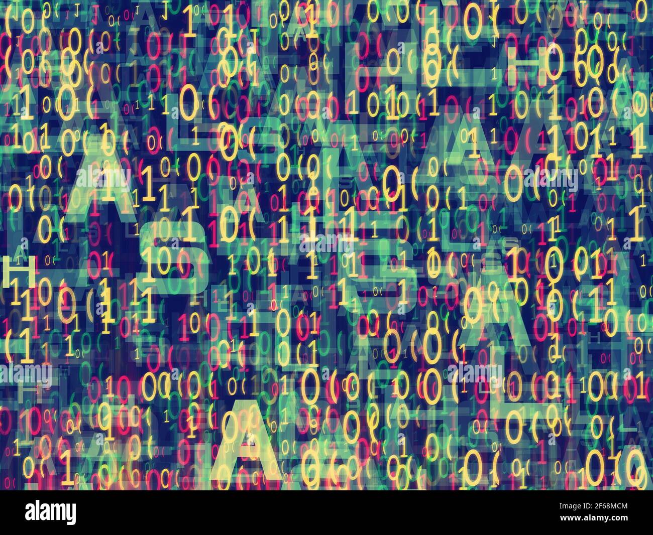 Hintergrund einer digitalen und Text-Code-Chiffre. Futuristische Tapete Stockfoto