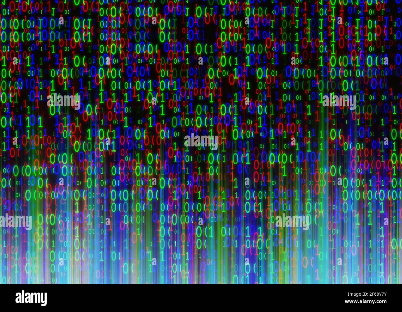 Kreativer Matrix-Code-Hintergrund mit Lichtstrahlen Stockfoto