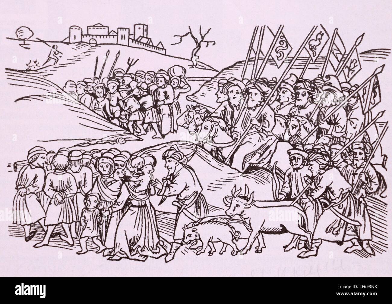 Die Entführung der Russen in die Horde. Miniatur aus der ungarischen Chronik von 1488. Stockfoto