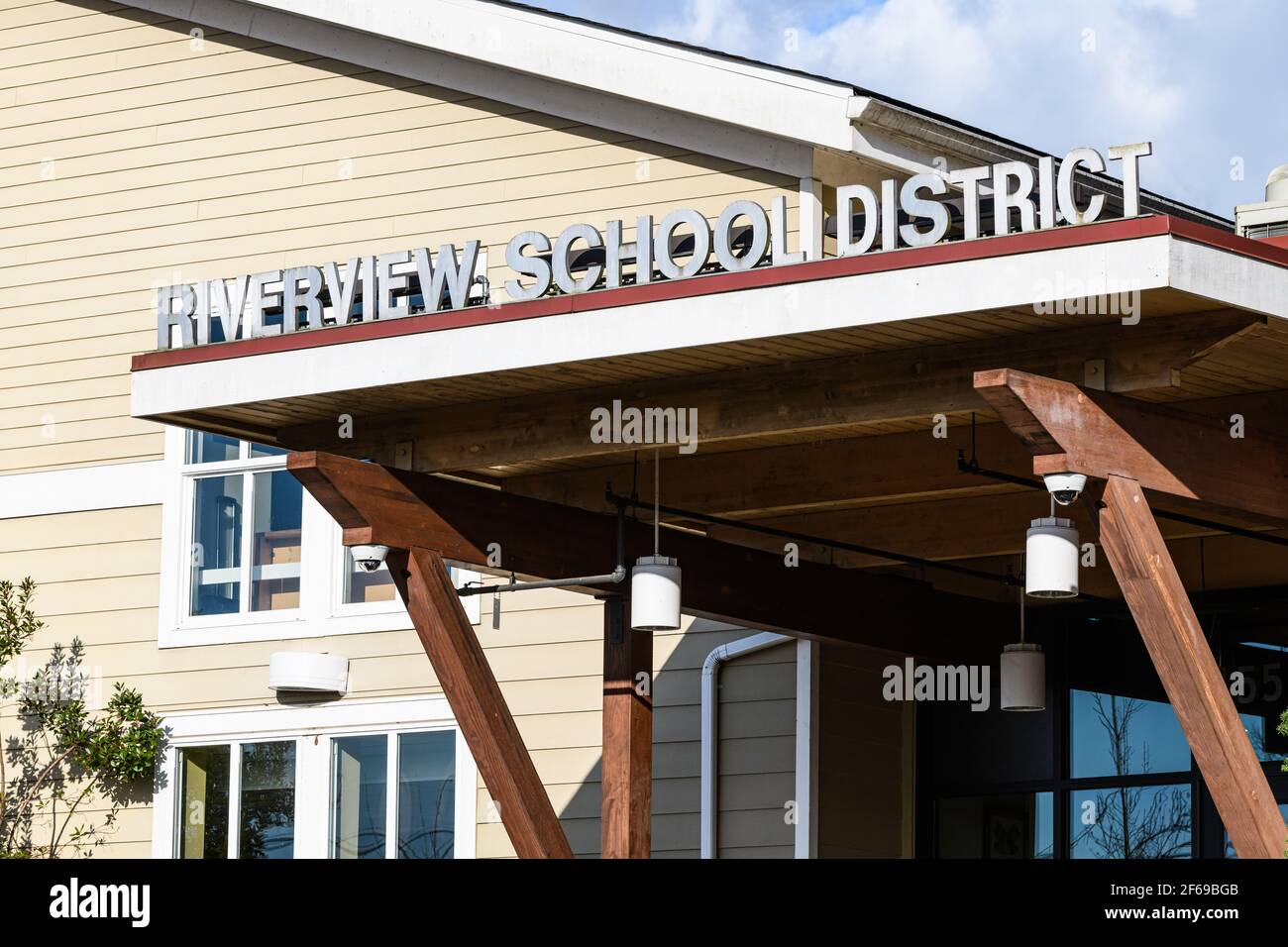 Riverview School District Büros unterschreiben in Duvall für Lower Snoqualmie Valley District Nummer 407 in Washington einschließlich der Stadt Nelke Stockfoto