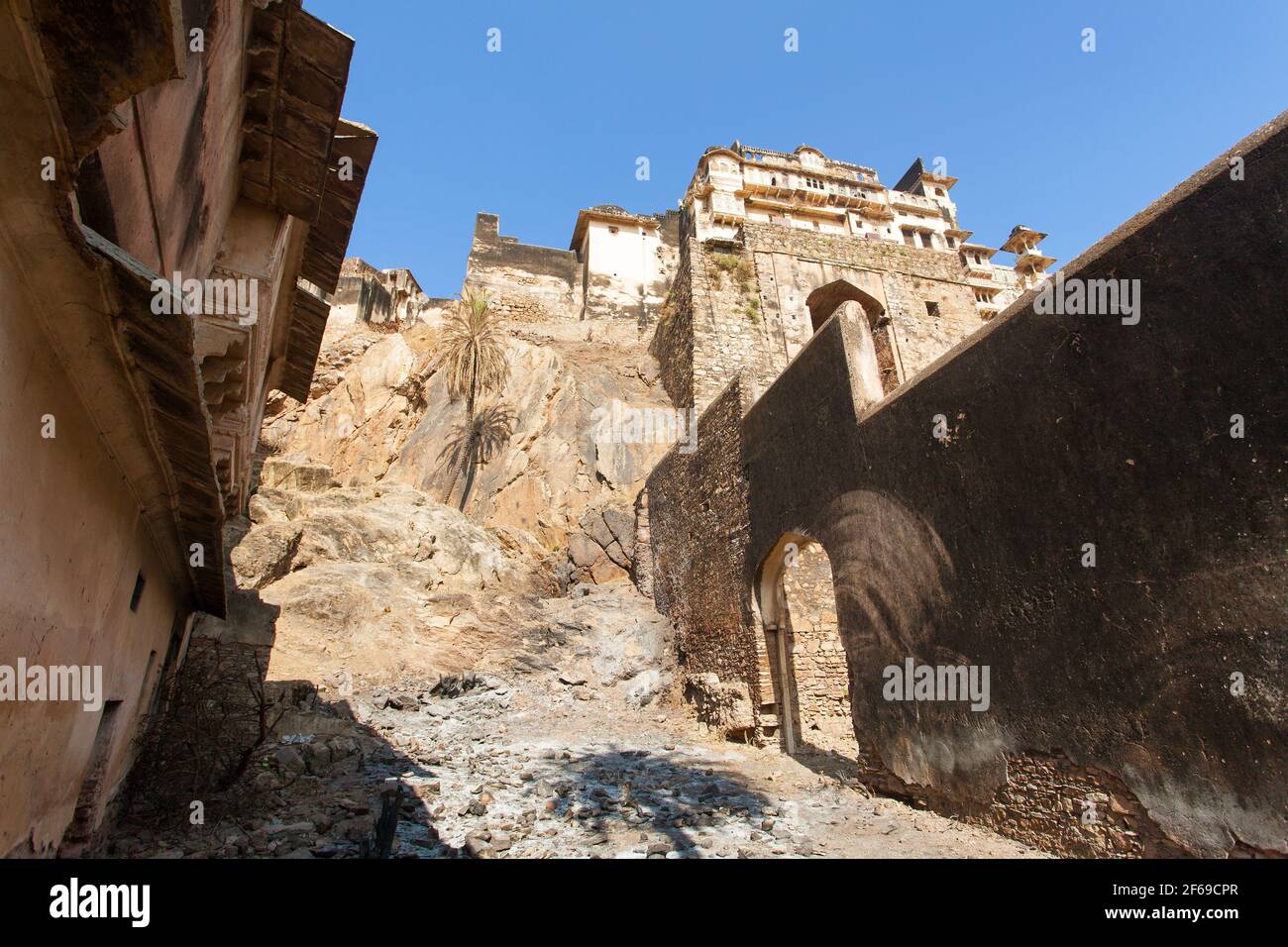 Taragarh Fort in Bundi Stadt, typische mittelalterliche Festung in Rajasthan, Indien Stockfoto