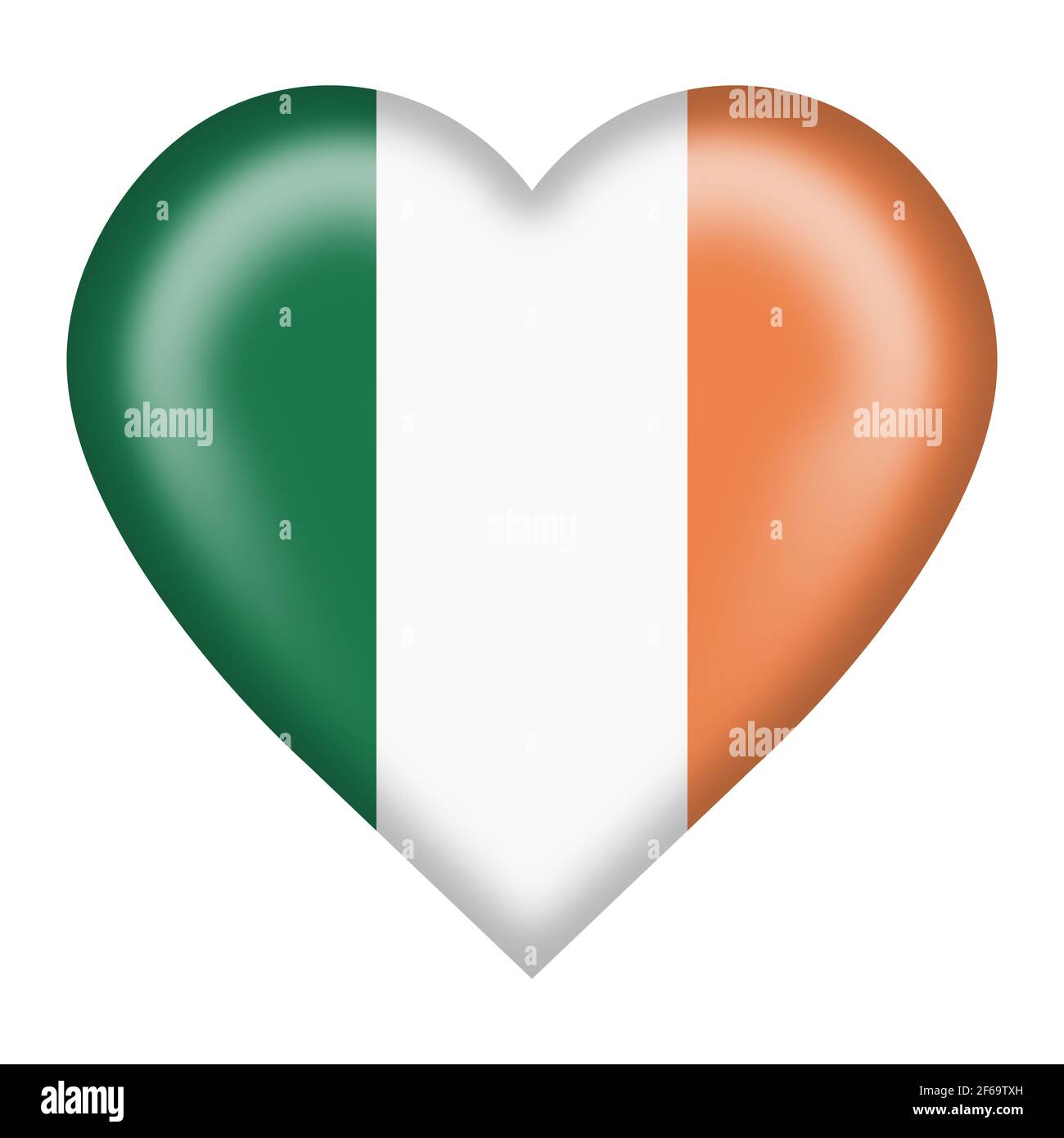 Republik Irland Flagge Herzknopf isoliert auf weiß mit Beschneidungspfad 3D Abbildung Stockfoto