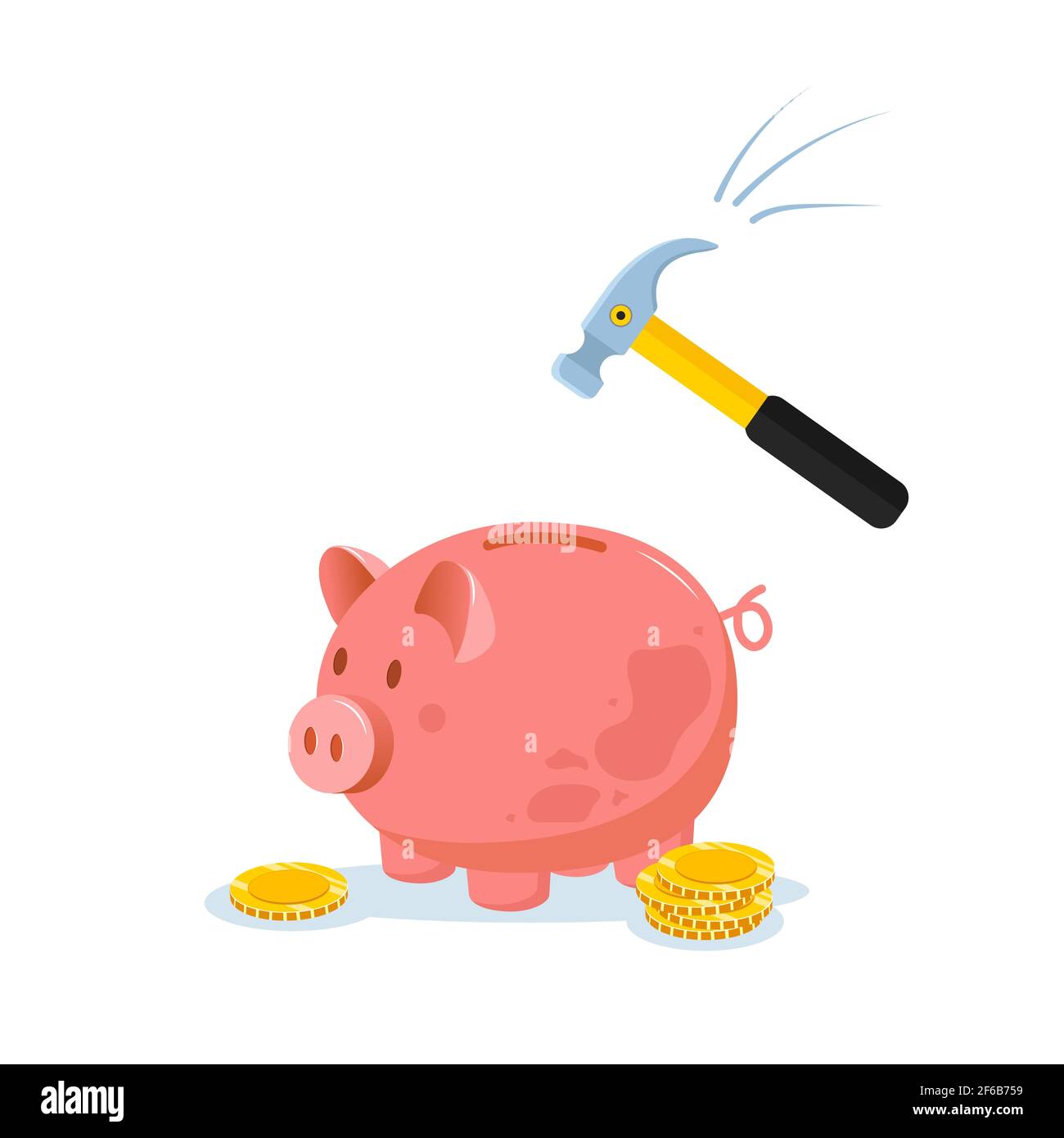 Sparschwein mit Hammer darüber angehoben zu zerschlagen. Taschengeld-Konzept.  Finanzsymbol. Banken- oder Geschäftsdienstleistungen. Vektorgrafik in  flacher Form Stock-Vektorgrafik - Alamy