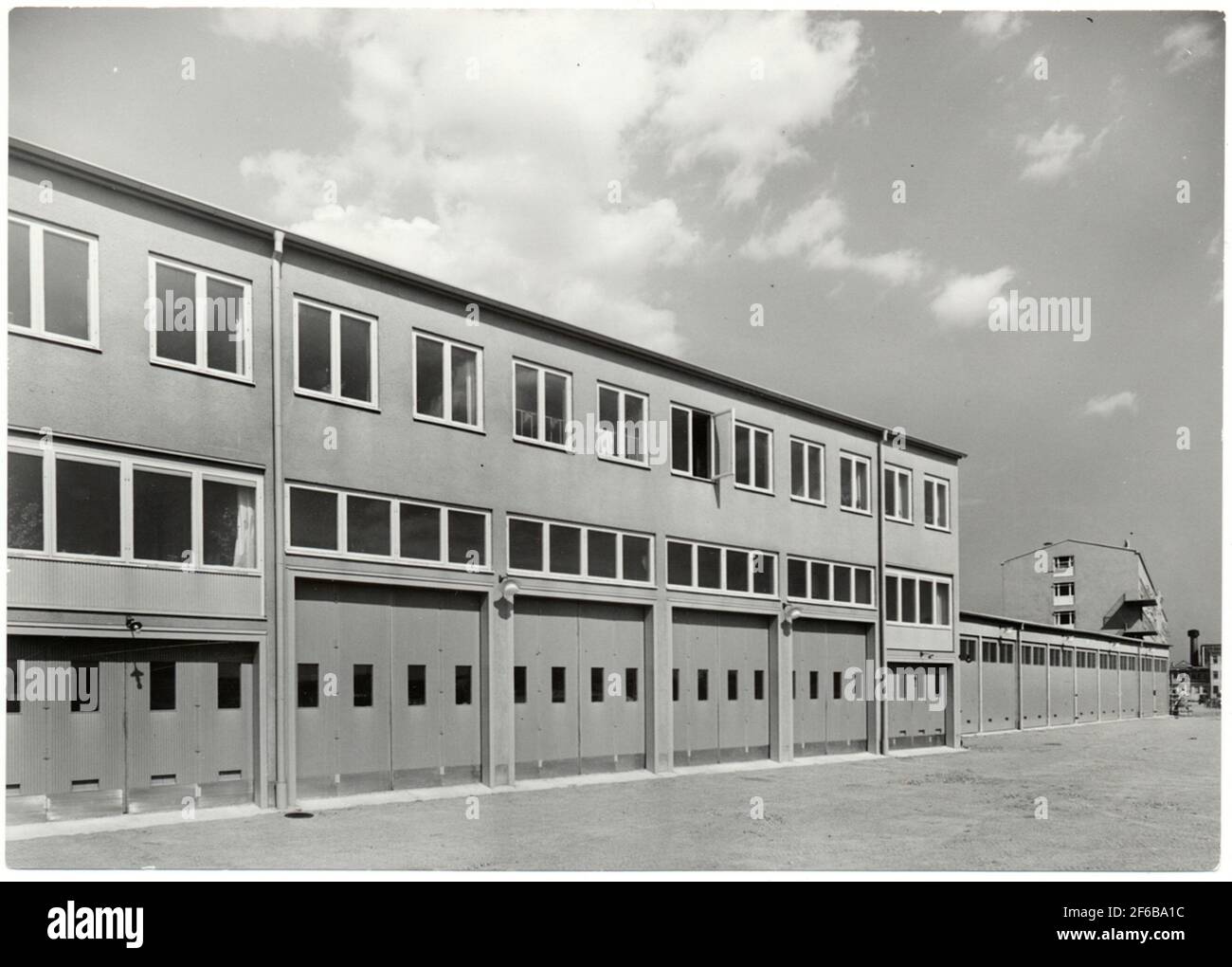 Busgarage mit oben. Stockfoto