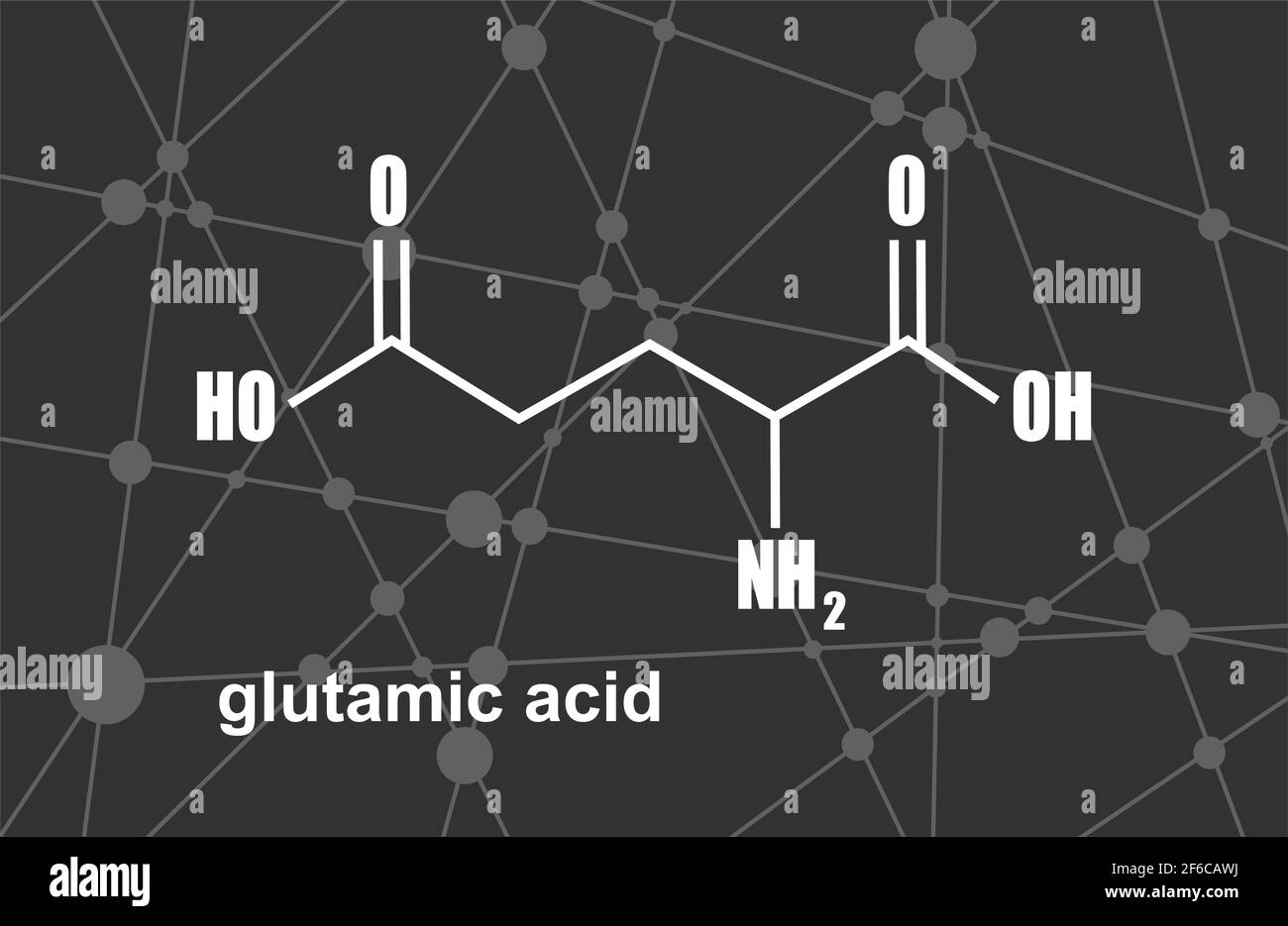 Aminosäure. Strukturformel der Glutaminsäure. Mit Linien und Punkten verbundener Hintergrund Stock Vektor