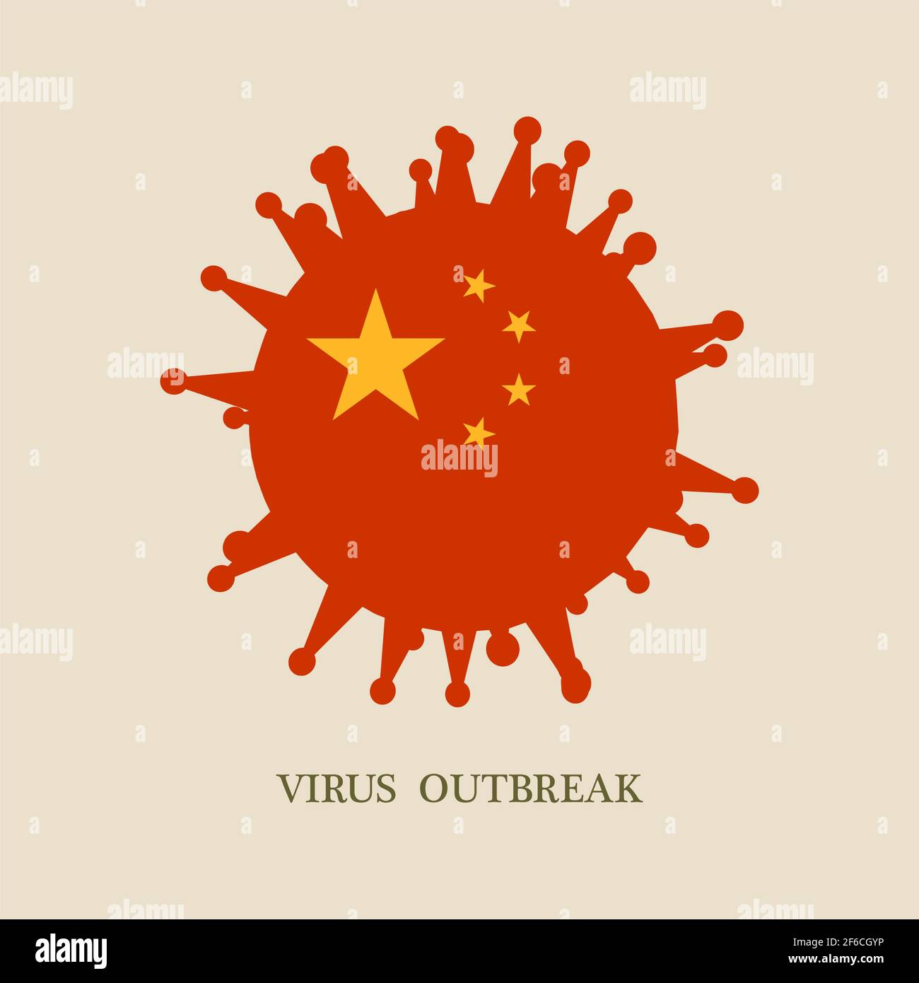 Abstrakte Virus Silhouette. Coronavirus Virus Gefahr relative Illustration. Thema der medizinischen Forschung. Virenwarnung. Flagge Chinas Stock Vektor