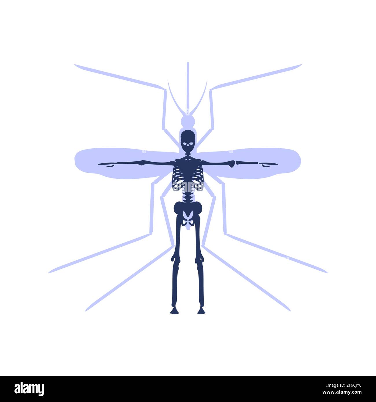 Menschliches Skelett posiert mit Flügeln der Mücke. Einfache Symbole, die Illustration von vielen Krankheiten Übertragung wie Dengue-Fieber, zika-Krankheit, gelb f Stock Vektor