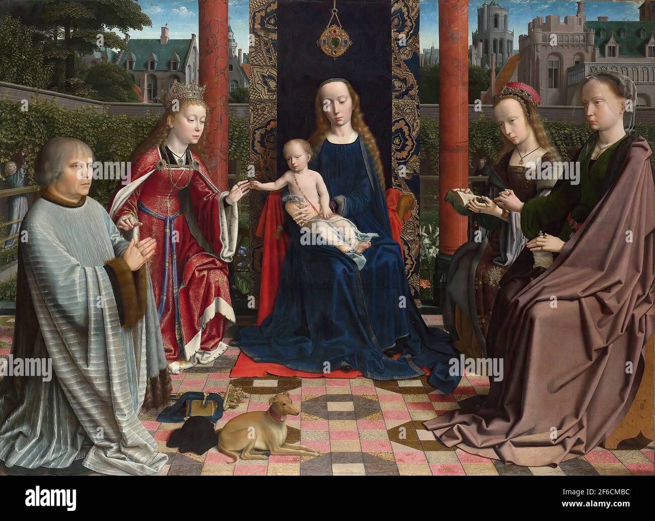 Gerard david- Jungfrau Kind mit Heiligen Spender C 1510 Stockfoto