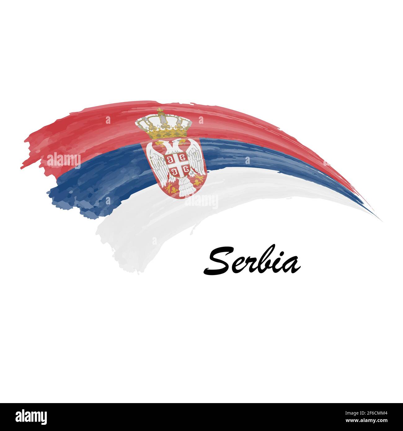 Aquarell Malerei Flagge von Serbien. Handzeichnung Pinselstrich Illustration Stock Vektor
