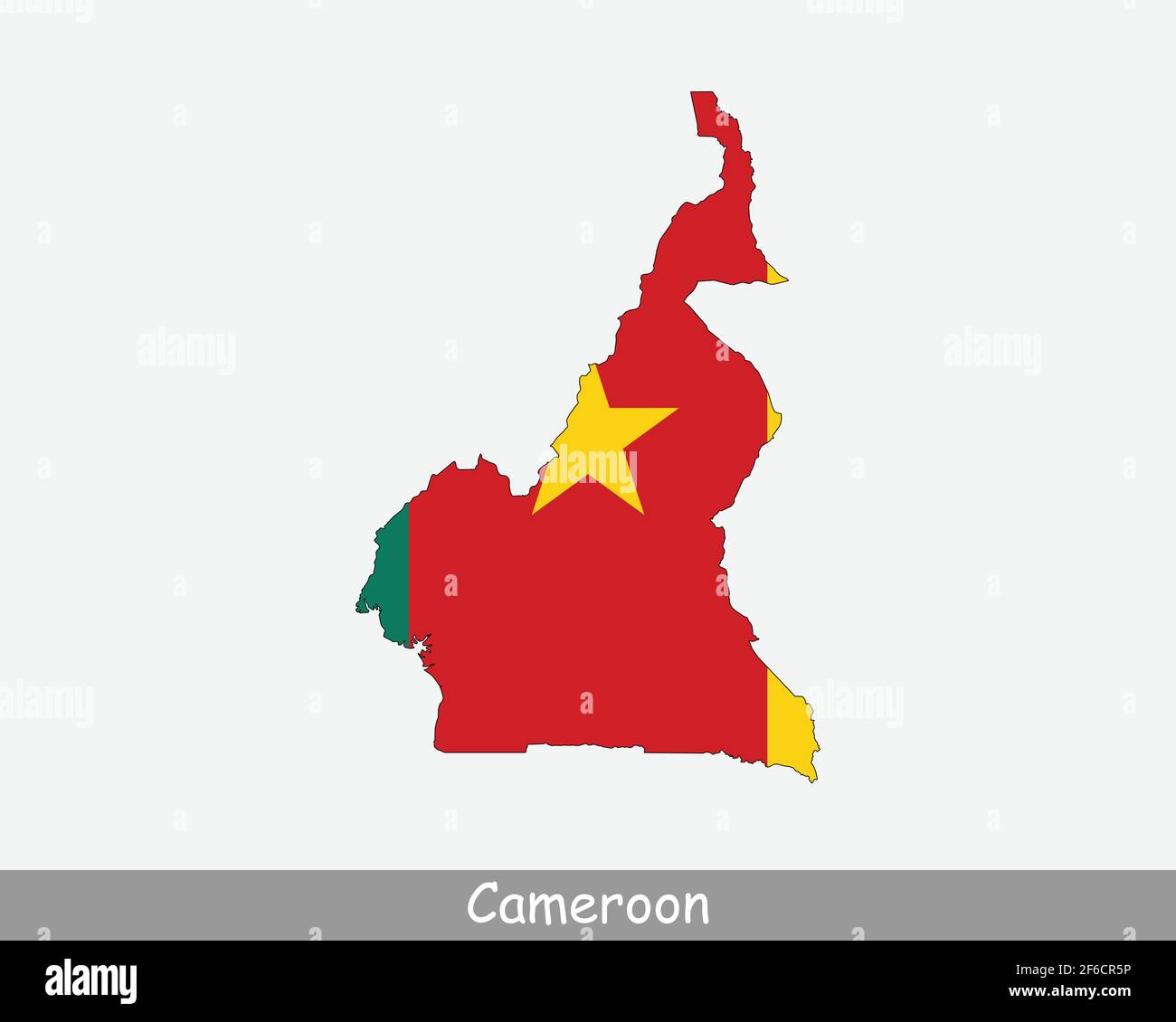 Kamerun Karte Flagge. Karte von Kamerun mit der kamerunischen Nationalflagge isoliert auf weißem Hintergrund. Vektorgrafik. Stock Vektor