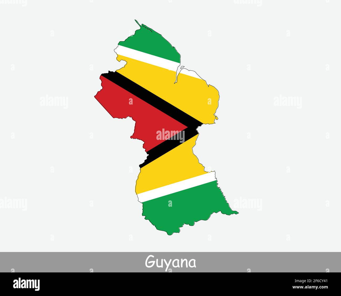 Guyana Karte Flagge. Karte der Kooperativen Republik Guyana mit der guyanischen Nationalflagge auf weißem Hintergrund isoliert. Vektorgrafik. Stock Vektor