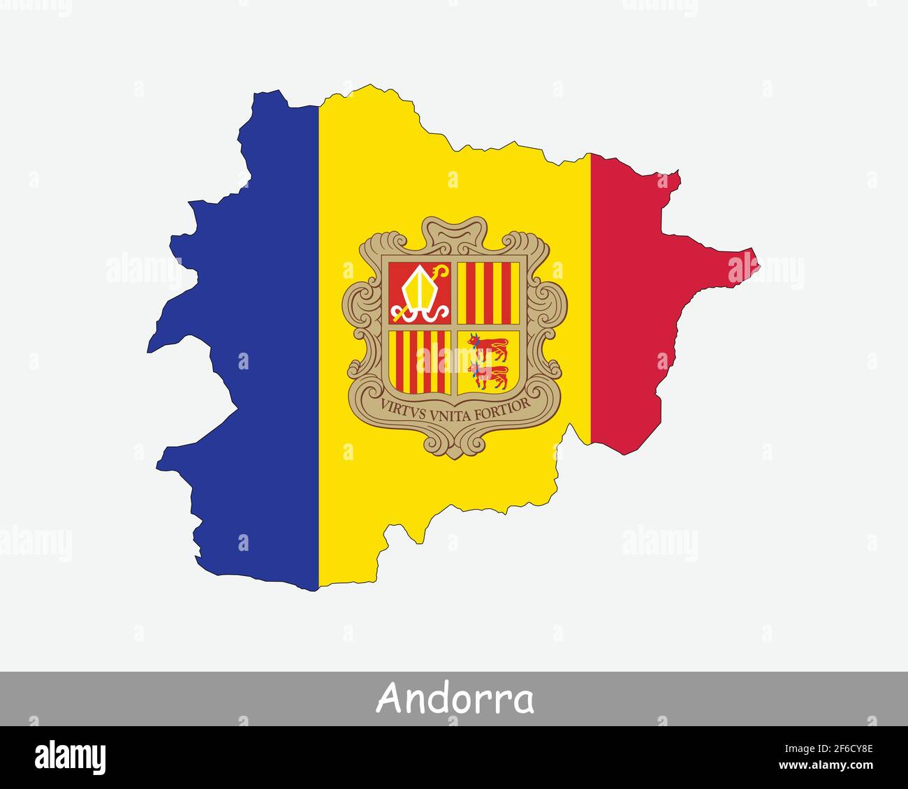 Andorra Karte Flagge. Karte von Andorra mit der Nationalflagge von Andorra isoliert auf weißem Hintergrund. Vektorgrafik. Stock Vektor