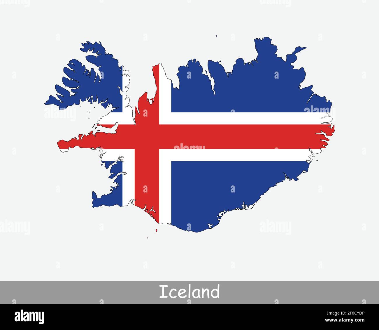 Island Karte Flagge. Karte von Island mit der isländischen Nationalflagge isoliert auf weißem Hintergrund. Vektorgrafik. Stock Vektor