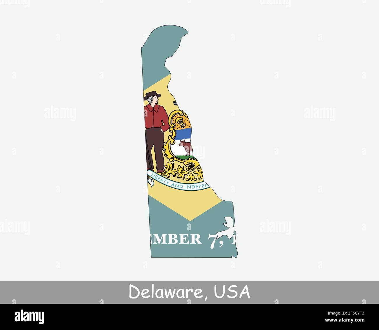 Delaware Karte Kennzeichnung. Karte von DE, USA mit isolierter Staatsflagge auf weißem Hintergrund. Vereinigte Staaten, Amerika, Amerikaner, Vereinigte Staaten von Amerika, US Sta Stock Vektor