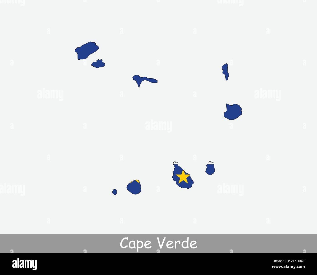 Kap Verde Karte Flagge. Karte von Cabo Verde mit der kapverdischen Nationalflagge isoliert auf weißem Hintergrund. Vektorgrafik. Stock Vektor