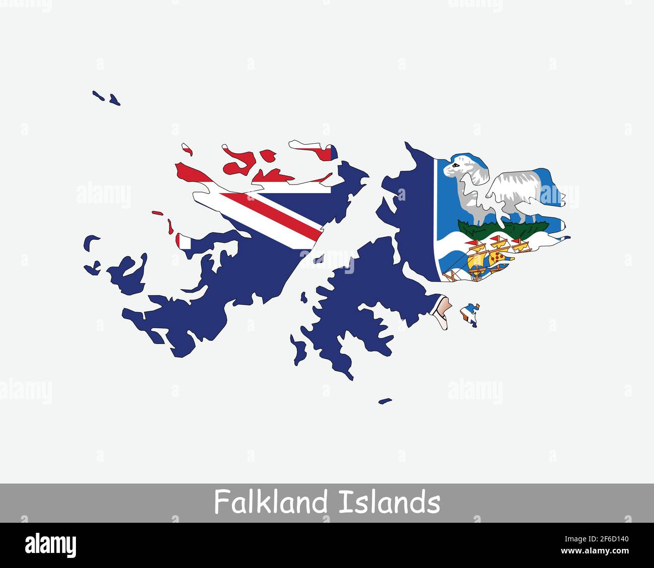 Falklandinseln Karte Flagge. Karte der Falklandinseln mit isolierter Flagge auf weißem Hintergrund. British Overseas Territory. Vektorgrafik. Stock Vektor