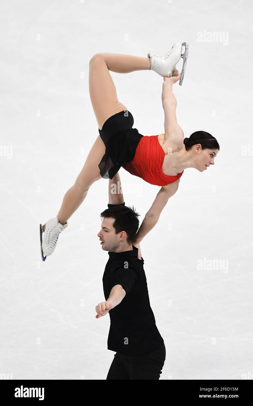 Miriam ZIEGLER & Severin KIEFER AUT, während des Pairs Free Program bei den ISU Eiskunstlauf-Weltmeisterschaften 2021 im Ericsson Globe, am 25. März 2021 in Stockholm, Schweden. (Foto von Raniero Corbelletti/AFLO) Stockfoto