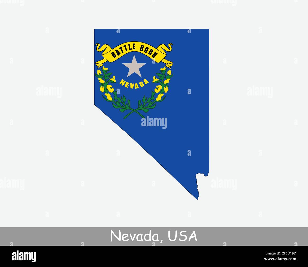 Nevada Karte Flagge. Karte von NV, USA mit isolierter Staatsflagge auf weißem Hintergrund. Vereinigte Staaten, Amerika, Amerikaner, Vereinigte Staaten von Amerika, US-Bundesstaat Stock Vektor