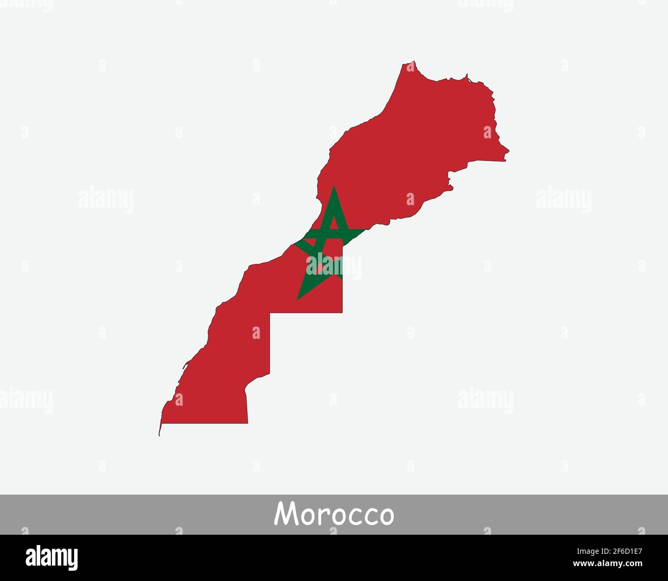 Marokko Flagge Karte. Karte des Königreichs Marokko mit der marokkanischen Nationalflagge isoliert auf weißem Hintergrund. Vektorgrafik. Stock Vektor