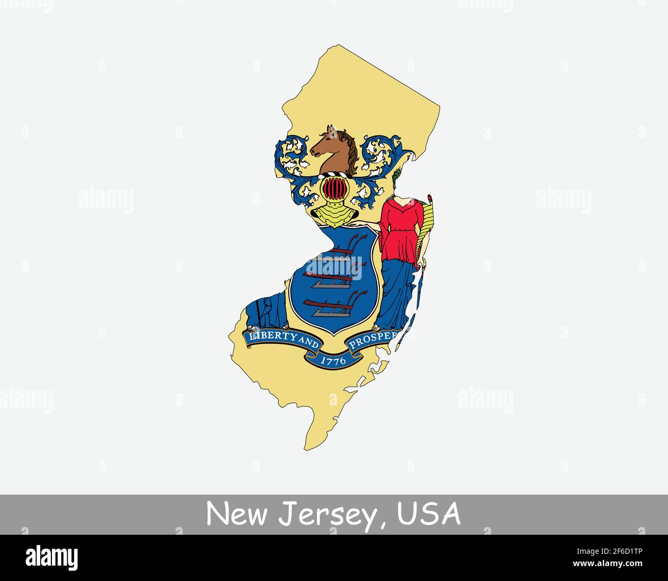 New Jersey Karte Flagge. Karte von NJ, USA mit isolierter Staatsflagge auf weißem Hintergrund. Vereinigte Staaten, Amerika, Amerikaner, Vereinigte Staaten von Amerika, US S Stock Vektor