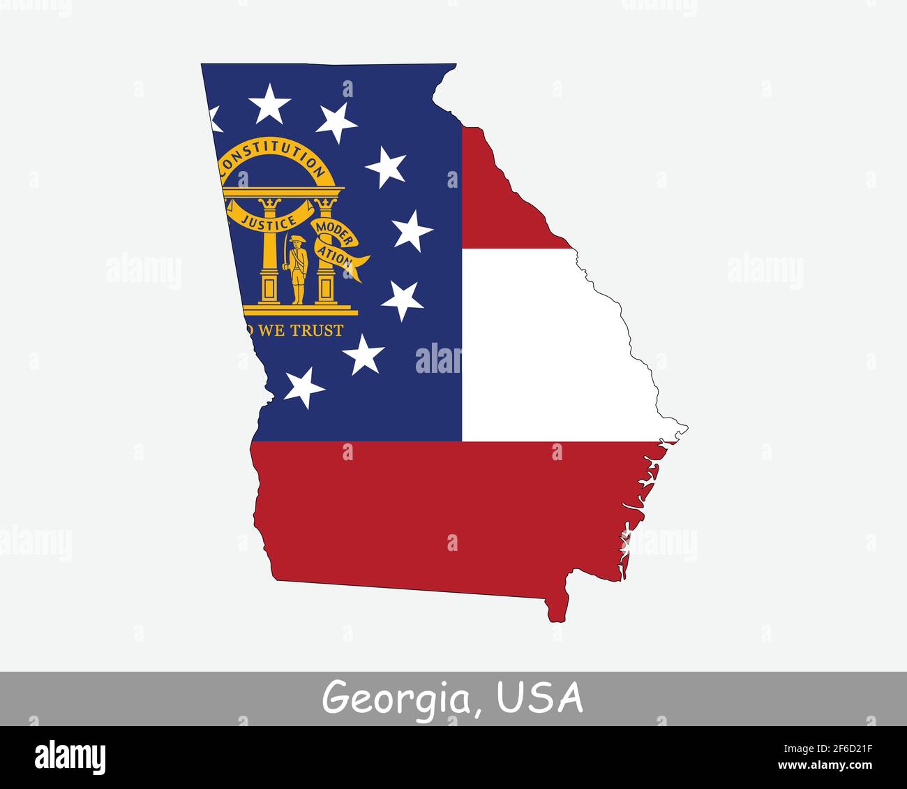 Georgia Karte Flagge. Karte von GA, USA mit isolierter Staatsflagge auf weißem Hintergrund. Vereinigte Staaten, Amerika, Amerikaner, Vereinigte Staaten von Amerika, US Stat Stock Vektor