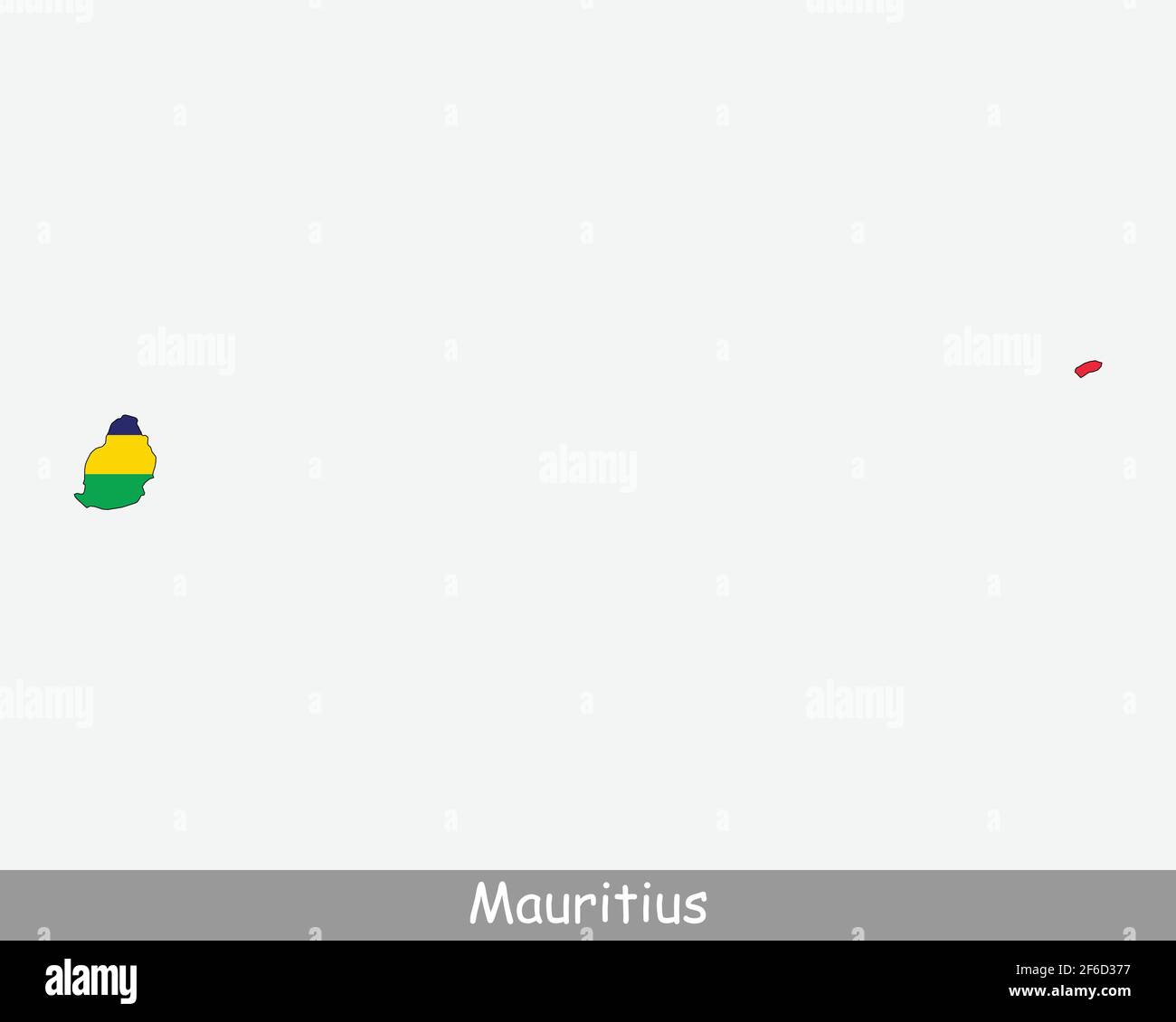 Mauritius Karte Flagge. Karte der Republik Mauritius mit der mauritischen Nationalflagge isoliert auf weißem Hintergrund. Vektorgrafik. Stock Vektor